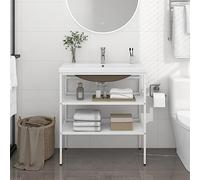 Lauuoeriau Meuble de salle de bain avec lavabo intégré en fer blanc