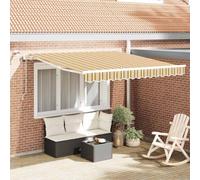 L'auvent à enroulement automatique de 350x250 cm avec des lumières LED multicolores, en polyester et en métal avec un cadre en aluminium, fournit de l'ombre et de l'éclairage pour la terrasse ou le