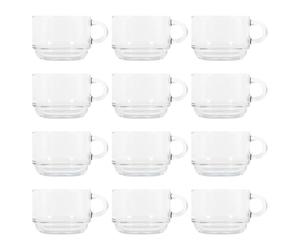 LAV 12x 270ml Cozy Tasses à Café en Verre Empilables - Clair - Latté Thé Chocolat Chaud Cappuccino Expresso Tasses à Boire Verres Set avec Poignée