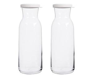 LAV 2X Couvercle Blanc 1.2L Fonte Carafe en Verre - Eau Vin Jus Réfrigérateur Stockage Ensemble de Cruche | Chevet Blanchisserie Distributeur Bouteille Pot