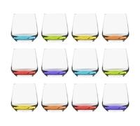 LAV 345ml Lal Verres à Whisky - Base Colorée - 12x Lavable au Lave-Vaisselle Cuisine Eau Cocktail Jus Gin Vin Whisky Boire Verrerie Verres Ensemble