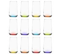 LAV 480ml Lal Verres à Whisky - Base Colorée - 12x Grand Lavable au Lave-Vaisselle Verre Eau Gin Jus Cocktail Boire Hi Ball Gobelets Ensemble de Verrerie