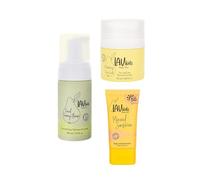 LAV KIDS Lot de 3 soins de la peau pour enfants, mousse nettoyante 100 ml, crème pour le visage 50 ml, protection solaire SPF 50 50 ml, avec bandeau et sac en filet (hydratant)