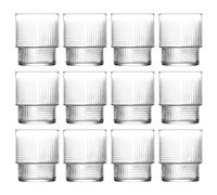 LAV Lot de 12 verres à whisky empilables Helen transparents de 230 ml - Verre taillé pour whisky rhum vodka gin scotch glace cocktail à l'ancienne - Coffret cadeau - Par LAV