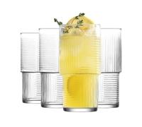 LAV Lot de 6 Verres Highball empilables Helen Transparents de 515 ML - Grands Verres lavables au Lave-Vaisselle pour Eau gin jus Cocktails gobelets Hi Ball