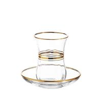 LAV Service à thé turc - 12 pièces tasses et soucoupes avec bord doré - Verres authentiques pour l'heure du thé