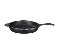 LAVA Cookware Poêle ronde en fonte émaillée avec poignée en métal, 2 becs, 28 cm, noire