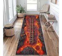 Lava Magma Tapis de Couloir Illusion D'optique Pont en Bois Volcano Tapis de Couloir Long 40 x 60 cm Passage Antidérapant Lavable en Machine D'entrée Chambre Salon Descente de Lit Poil Ras Rug
