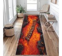 Lava Magma Tapis de Couloir Illusion D'optique Pont en Bois Volcano Tapis de Couloir Long 50x120cm Passage Antidérapant Lavable en Machine D'entrée Chambre Salon Descente de Lit Poil Ras Rug