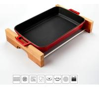 LAVA METAL Plat à four en fonte 22x30cm avec base en bois - rouge
