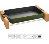 LAVA METAL Plat à four en fonte 22x30cm avec base en bois - vert