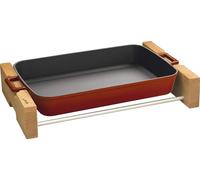 LAVA METAL Plat à four en fonte 26x40 cm avec base en bois - rouge