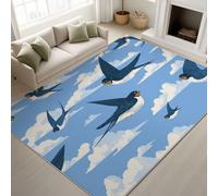 Lavable Abstrait Moderne Tapis Ciel et Faune Tapis - Tapis Décoration Sol pour Salon Chambre - Idéal Salle de Jeux Couloir Paillasson, 60 x 90 cm Ciel Bleu et Nuages Blancs Oiseaux en Plein Vol