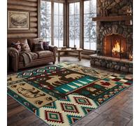 Lavable Antidérapant Tapis de Salon 120 x 170 cm, Rouge Vert Maison Deco | Boho Patchwork Poil Bas Douce Tapis Pour Chambre Cuisine Couloir, Vintage Géométrique Silhouette Animale Légère Pliable Tapis