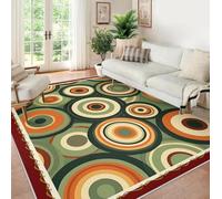 Lavable Area 200x300 Tapis Large Soft carpette for Salon Moderne Retro Concentric Circle Print Descente de lit Green Orange Cream Chambre Salle a Manger antiderapant Resistant Taches Under Table