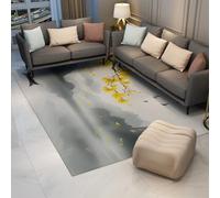 Lavable Area 90x150 Tapis for Salon Chambre Kids Room Bebe Resistant aux Taches carpette Japanese Ink Wash Descente de lit Ginkgo Leaf Grey Yellow Watercolor antiderapant Pet Friendly