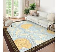 Lavable Area 90x150 Tapis Large Soft carpette for Salon Farmhouse Vintage Descente de lit Chambre Salle a Manger antiderapant Resistant aux Taches Under Table Sky Blue Leaf Golden Yellow Floral