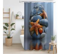 Lavable en Machine Simple Rideaux de Douche Géométrique Pierre Étoile de Mer,Séchage Rapide Décor De Salle De Bain pour Salle de Bain Dortoir Famille Hôtel Shower Curtain 180 x 200 cm,Bleu Jaune