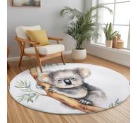 Lavable en Machine Tapis Rond 100 cm Doux Antidérapant, Animaux Aquarelle Koala Impression Tapis Rond pour Chambre à Coucher Salle de Bain Couloir Décoration D'intérieur, Blanc Cassé