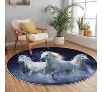 Lavable en Machine Tapis Rond 90 cm Doux Antidérapant, Animal Gros Plan Cheval Impression Tapis Rond pour Chambre à Coucher Salle de Bain Couloir Décoration D'intérieur, Blanc Noir