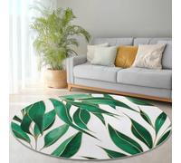 Lavable en Machine Tapis Rond imprimé Botanique Aquarelle Feuilles De Palmier, 60 cm Circulaire Tapis avec Le Fond Antidérapant pour Salon Chambre Canapé, Blanc intérieur Décoratif