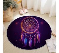 Lavable en Machine Tapis Rond imprimé Minimaliste Attrape Rêves, 60 cm Circulaire Tapis avec Le Fond Antidérapant pour Salon Chambre Canapé, Sombre intérieur Décoratif