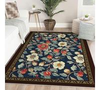 Lavable Floral 180x270 Area Tapis William Morris carpette Deep Navy Blue Garden Vines Ivory Blossoms Coral Red Buds Descente lit Sage Green Leaves Boheme Farmhouse for Salon Chambre antiderapant
