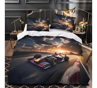 Lavable Formulaa Racing Quilt Cover With Fermeture Éclair Cachée Duvet Cover Set avec Taies d'Oreiller Doux Microfiber Double（200x200cm） Racing Car Linge de Lit Set pour Garçon, Fille et Adultes