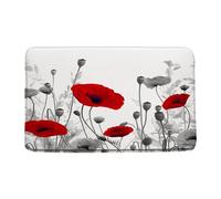 Lavable Paillasson Fleur Rouge Gris élégance Noir Blanc rétro Abstrait Fleur Gris Feuilles de Plante Tapis d'Entrée Tapis Sortie de Douche 40×60cm pour Salle de Bain,Cuisine,Entrée