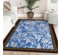 Lavable Tapis 120x180 William Morris Area carpette for Salon Blue White Acanthus Leaf Soft Descente de lit botanique antiderapant Bas Poil Moderne Chambre Cuisine Bebe Office Salle a Manger Indoor