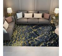 Lavable Tapis 180x240 Grands carpette pour Le Salon Surface Douce Descente de lit Pierre Sombre Chambre antidérapants Veines dorées Noire Charbon et Bleu Profond la Salle à Manger