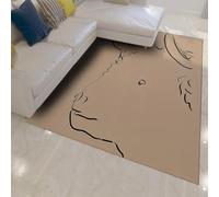 Lavable Tapis 200x300 Ligne Minimaliste carpette à Motif Vache Salon Chambre Descente de lit Grand Espace intérieur Ferme Anti Taches Antidérapant Machine Beige Décoration Douce la pièce