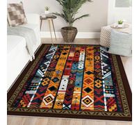 Lavable Tapis 60x90 Area carpette antiderapant Indoor Bas Poil Descente lit with Rubber Backing for Salon Cuisine Salle Bain Entree Office Chambre Southwestern Stripe Navy Blue and Rust Boheme
