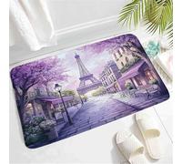 Lavable Tapis Anti-salissures Tour Eiffel Romantique Paris Violet Lavande France Street City Cafe Day Paillasson Avant Tapis Sortie de Douche 40×60cm pour Chambres,Jardin,Passage