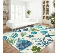 Lavable Tapis Couleur Claire, Aquarelle Étoile De Mer Coquillage Corail Imprimé Facile Entretien Doux Flanelle Tapis à Poils Courts, 80 x 150 cm Antidérapant Résistant Moquette pour Chambre Bureau