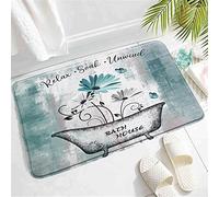 Lavable Tapis De Bienvenue Règles du Bain des Marguerites Turquoise Fleurs Bleues Et Blanches Papillon Paillasson Durable Tapi De Sol D'Intérieur pour Entrée Cuisine Terrasse 40X60Cm