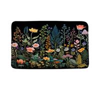 Lavable Tapis de Porte intérieur et extérieur Boho Fleur Feuilles Vertes Plante Aquarelle Fleurs Sauvages Herbes Tapis de propreté Tapis WC 40×60cm pour Douche,Entrée,Chambre