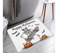 Lavable Tapis de propreté Esprit Halloween drôle crâne Chauve-Souris Citrouille Vacances Ambiance Truc ou Traiter Paillasson Tapis Sortie de Douche 40×60cm pour Jardin,Entrée,Salle de Bain