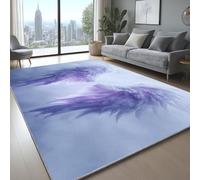 Lavable Tapis Fantaisie Plume Ailes Antidérapante Doux Poil Ras Tapis pour Salon Chambre Couloir Chambre d'enfant et Bébé Violet Clair, 120 x 160 cm
