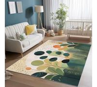 Lavable Tapis Imprimé Vert - Simple Botanique Lignes Motif Moderne Flanelle Antidérapant Tapis, 120 x 180 cm Moquette Décoration pour Salon Chambre Cuisine
