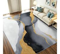 Lavable Tapis Minimaliste Moderne Salon Pile Courte Rug 140 x 200 cm | Tapis Antidérapant Poils Effet Marbre Sable Mouvant Doré - Moquette Doux Déco Maison pour Chambre, cuisine et salle de bain