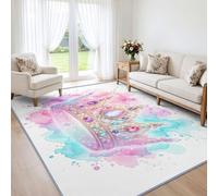 Lavable Tapis Princesse Couronne Éclaboussure d'encre Antidérapant | Rêveur Filles Tapis 120 x 170 cm pour Chambre D'enfant Dortoir Salon Cuisine Salle à Manger Bureau