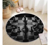 Lavable Tapis Rond 120 cm, Style Moderne Échecs Photographie Motif Doux Antidérapant Tapis à Poils Courts, Gris Foncé Flanelle Tapis pour Chambre Salon Cuisine Bureau Intérieures Décorations
