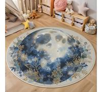 Lavable Tapis Rond 60cm Antidérapant Fin Bleu Tapi Circulaire Salon Chambre Design Minimaliste Lune Aquarelle Médaillon Tapis de Sol Tapi de Décoration