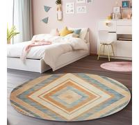 Lavable Tapis Rond pour Salon 100 cm, Élégant Vieilli Géométrique Lignes Thème Tons De Terre Tapis Ronds de Sol Décoration Antidérapant - pour Cuisine Chambre Salle à Manger Intérieur