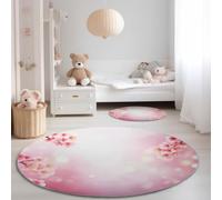 Lavable Tapis Rond pour Salon 100 cm, Onirique Fleurs Cerisiers en Fleurs Thème Rose Tapis Ronds de Sol Décoration Antidérapant - pour Cuisine Chambre Salle à Manger Intérieur