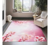 Lavable Tapis Salon 140 x 200 cm, Fantastique Rêve Fleurs De Cerisier Motif Léger Antidérapant Tapis a Poil Ras pour Chambre Salon Cuisine - Rose Clair Facile d'entretien Maison Déco