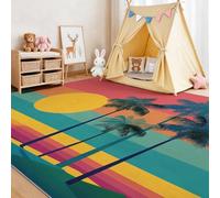 Lavable Tapis Salon 40 x 60 cm, Vintage Bord Mer Coucher De Soleil Plage Palmiers Tapis Antidérapant Poil Ras pour Chambre d'Enfant, Bureau & Ados, Décoration Intérieure Tapis de Sol, Multicolore