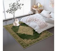Lavable Tapis Salon 80 x 150 cm, Shabby Chic Rétro Géométrique Motif Léger Antidérapant Tapis a Poil Ras pour Chambre Salon Cuisine - Brun Vert Facile d'entretien Maison Déco