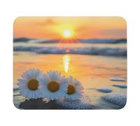 Lavable Tapis Souris, des Marguerites se détachant sur Un Coucher de Soleil Flamboyant au-Dessus de l'océan, Base en Caoutchouc Tapis de Souris de Jeu, Mousepad, 25X30cm, Joueurs